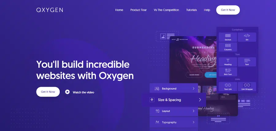 landing page of oxygen the ultimate visual site builder for wordpress and woocommerce