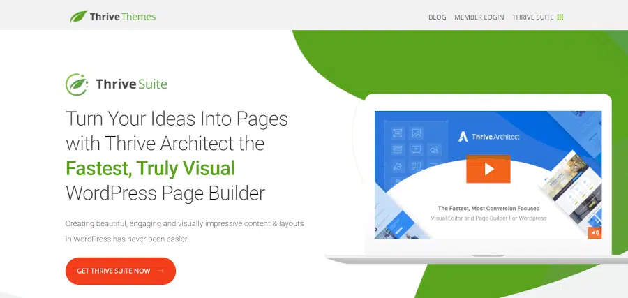 landing page of thrive architect discover the fastest, most conversion focused visual editor for wordpress